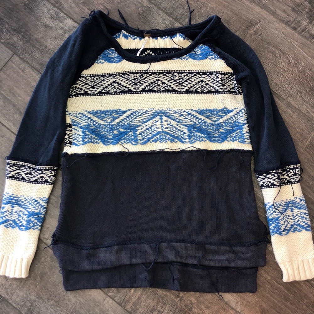 Free people navy sweater with knitted detailing